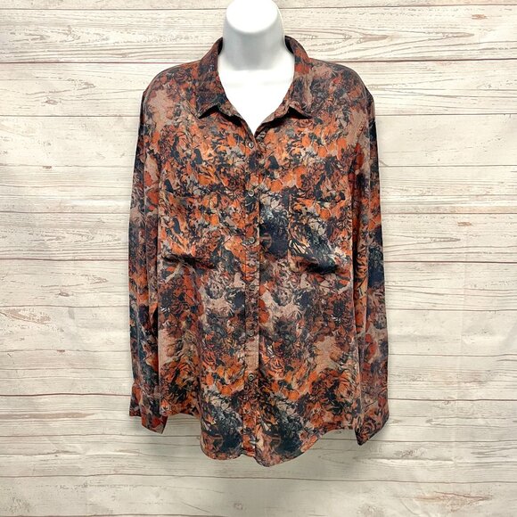 Peruvian Connection Floral Abstract Button Up Shirt - Picture 1 of 7